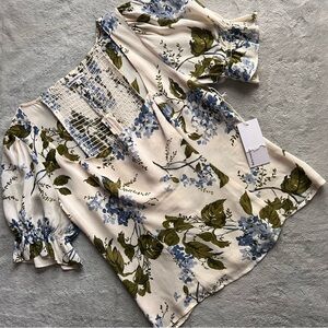 NWT Reformation Constance Riviera Floral Print Square Neck Smocked Top Size 10
